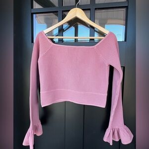 Women's Rose Pink Large Gianni Bini Ribbed Crop Balletcore Coquette Sweater- NWT